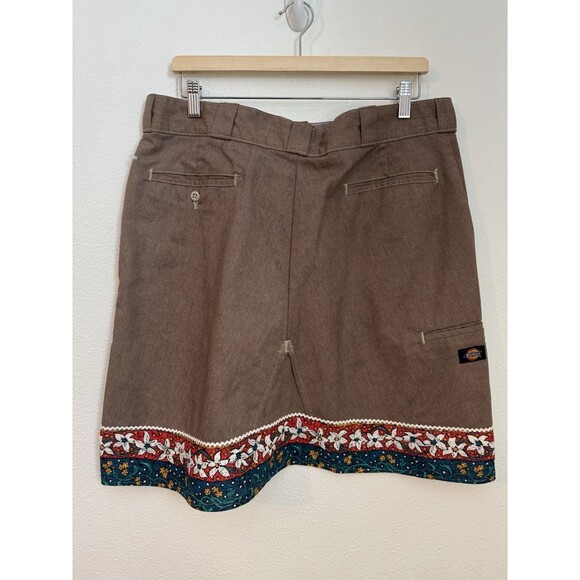 Dickies Skirt Brown Embellished Up Cycled Boho Grunge Floral Indie Size XL/ 36 - Picture 3 of 8